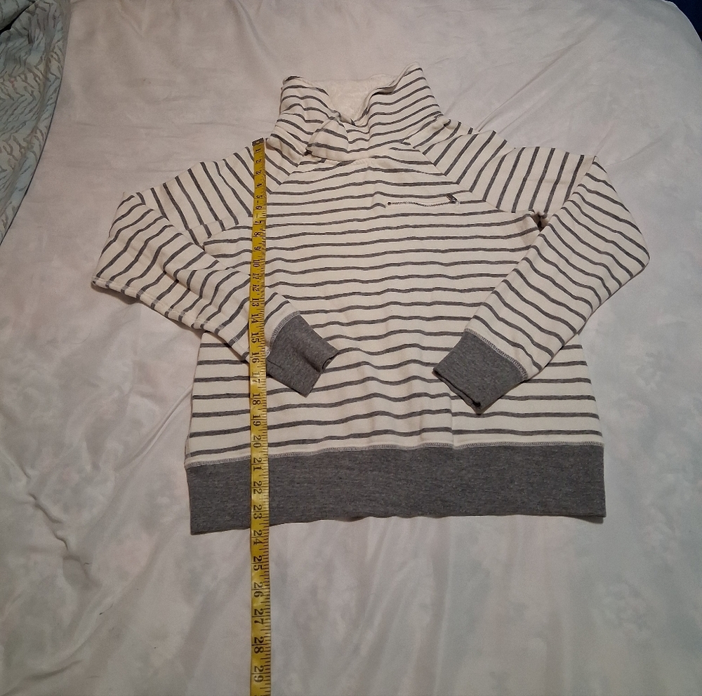 Abercrombie & Fitch Striped Cowl Neck Sweater Fleece Cream/ Gray SzL Sherpa - Picture 6 of 13